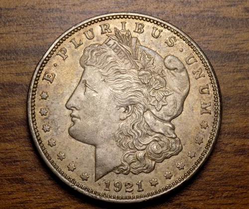 MORGAN SILVER DOLLAR 1921 D UNC+ NICE COLORS ORIGINAL TONER 90% SILVER