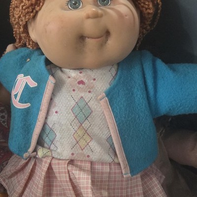 Vintage Cabbage Patch Kids Doll Red Yarn Hair Blue Eyes Argyle Outfit