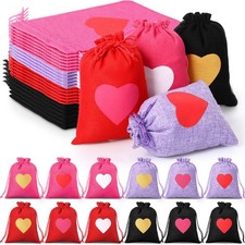 36 Pcs Valentine's Day Burlap Gift Bags with Drawstring Heart Present Pouch