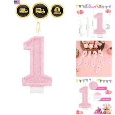 Pink 1 Number Birthday Candles, Romantic Glitter Pink Number Candles