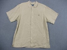 Polo Ralph Lauren Linen Silk Shirt Mens Large Beige Short Sleeve Button Front