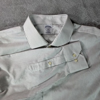 Brooks Brothers 1818 Regent Dress Shirt Mens 18-4/5 white black striped Non-Iron