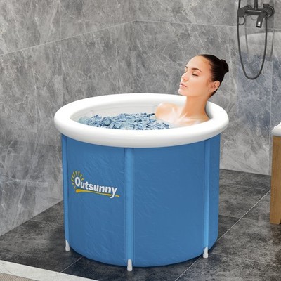 Portable Ice Bath Tub for Athletes Cold Plunge Tub w/ Thermo Lid Recovery Blue