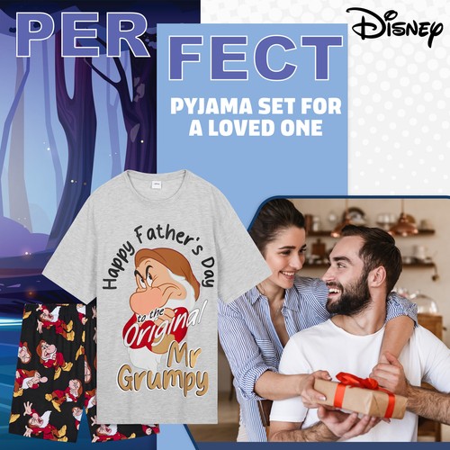 Disney Mens Grumpy Pyjama Set 2 Piece T-Shirt & Shorts Sleepwear Nightwear - Picture 2 of 6