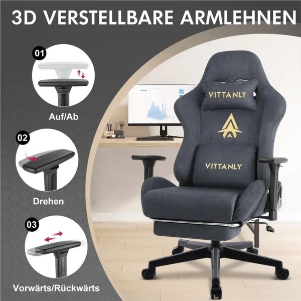 Silla Gaming, Silla Ergonómica para Ordenador con Reposapiés y Soporte Lumbar