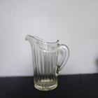 Antique Vintage Depression Clear Glass Ribbed Water Beverage Pitcher, 9.5  Tall