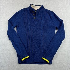 Lands End Blue Cable Knit Sherpa Lined Mock Neck Sweater Boys Size XL 14-16