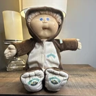 Cabbage Patch Kids Baby Doll Brown Bear Outfit Blonde Yarn Hair Blue Eyes