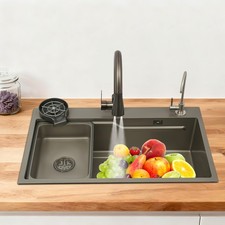 Grey Kitchen Sink 304 Stainless Steel Sink with Faucet Multifunction Sink Set