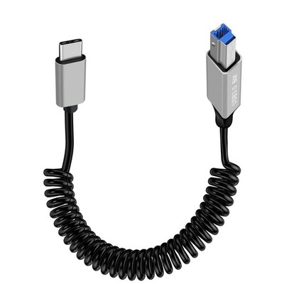 1M Coiled USBC to USBB 3.0 Printer Cable Super Speed 5Gbps TypeC
