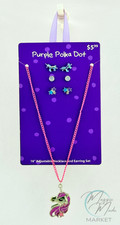 New Purple Polka Dot Unicorn Jewelry Set   Necklace  3 Earrings
