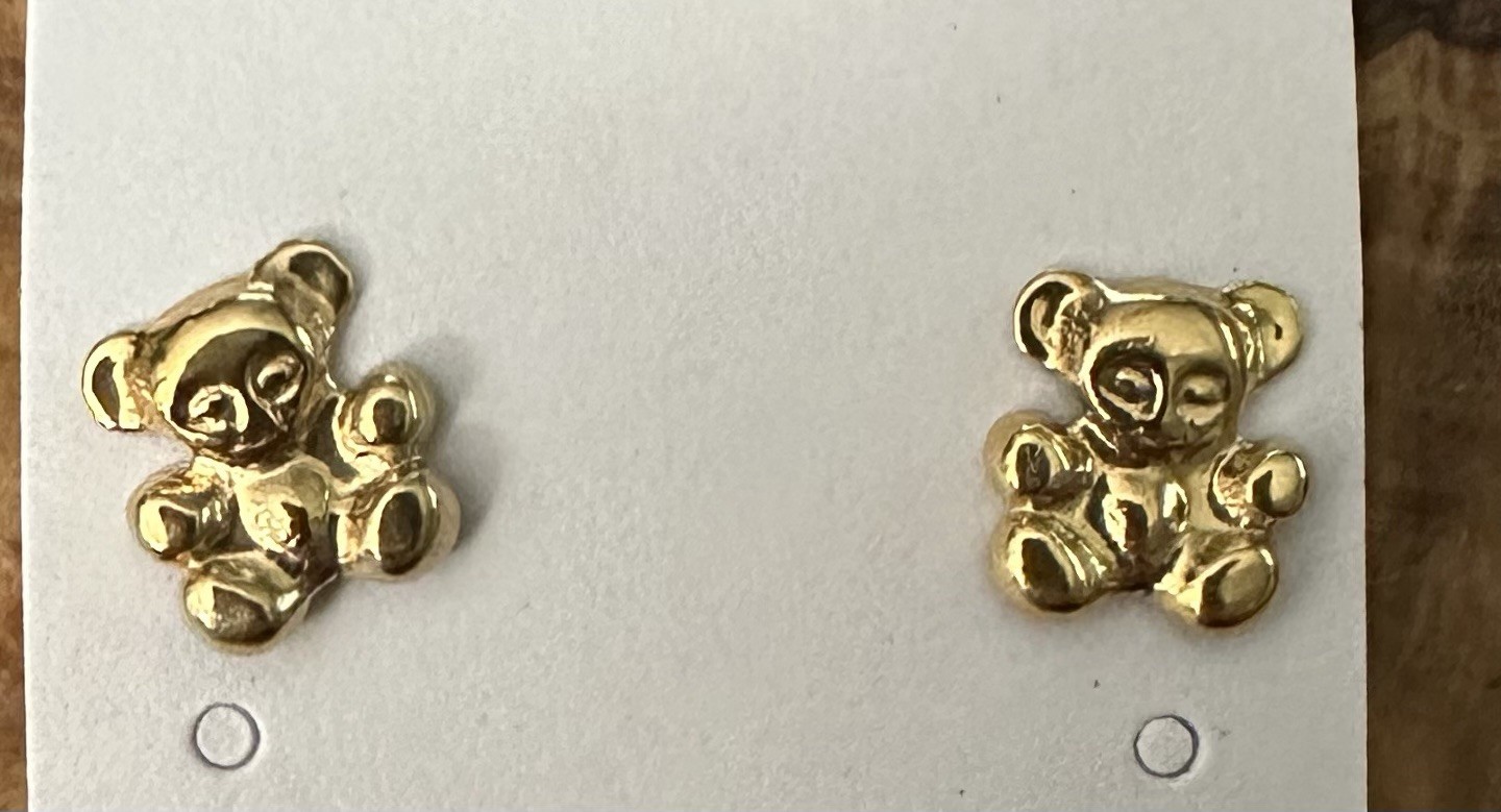Tiny Gold Tone Teddy Bear Stud Post Back Earrings - image 1
