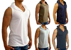 MENS HOODED SLEEVELESS TANK SIZE S - XXL MUSCLE BODYBUILDING GYM ARMY GYM