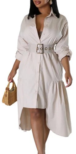 Women's Elegant Lapel Maxi Long Dress Casual Fashion Solid Shirt Club Dress - Bild 34 von 35