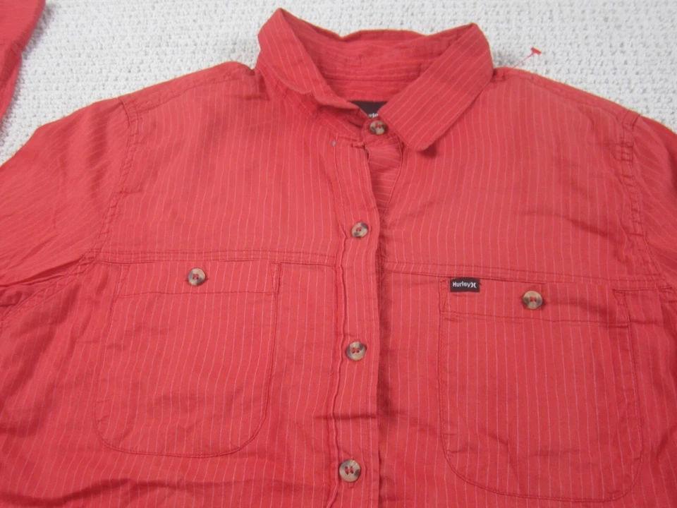 Camisa Hurley Mujer Mediana Roja Ex Novio Informal Abotonada Cuello Manga Larga Foto 2 de 4
