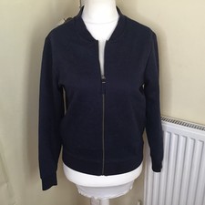 Joules Uk 10 Fr Navy Millie Bomber Zip Jacket Navy Blue Floral Embossed