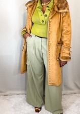 Dennis Basso Faux Suede Faux Mink Fur Trim Oversized Tan Brown Coat S M E63