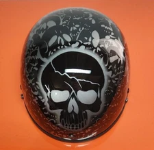 Rodia Black Skull Boneyard DOT Short Half Motorcycle Helmet LARGE Model RHD200