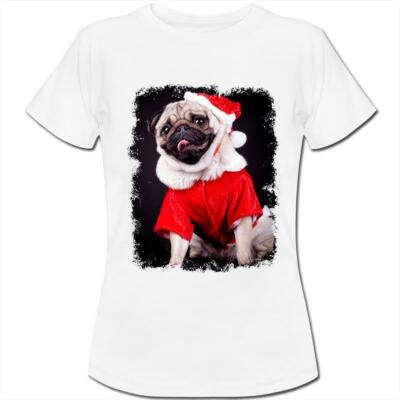 Mops Dressed As Santa Weihnachten Damen Boyfriend Fit T-Shirt