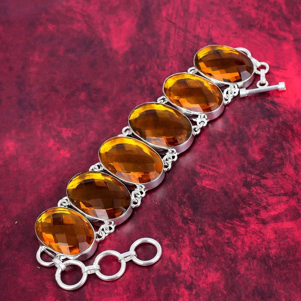 Brazalete para mujer de plata de ley 925 hecho a mano con piedras preciosas de citrino facetadas Foto 3 de 4