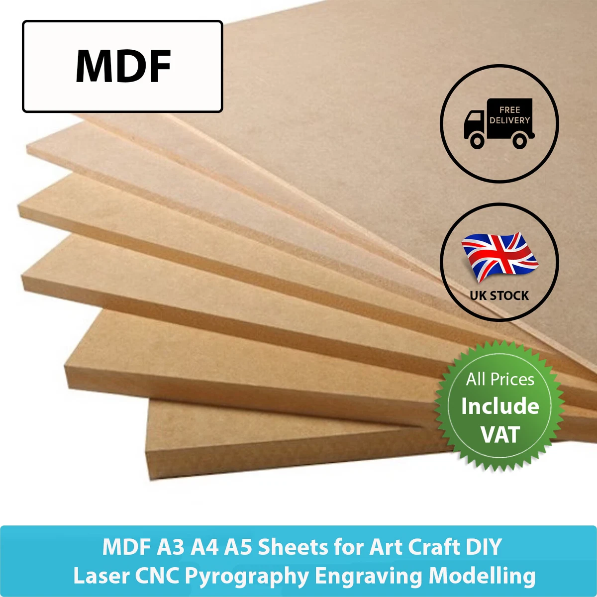 MDF A2 A3 A4 A5 Sheet Crafts Laser CNC Pyrography Medium Density Fibreboard