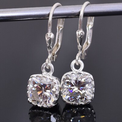 4 Ct Treated Certified Off White Diamond Solitaire Dangler Earrings, 925 Silver