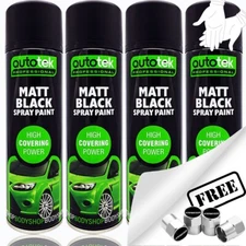 4x Autotek MATT BLACK Spray Paint Professional Bodyshop High Covering Power+G+CP