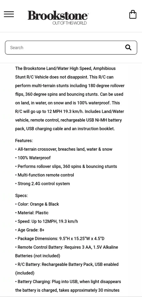 Brookstone Land / Water High Speed Amphibious Stunt R/C Vehicle New! Retail $70! - Image 4 of 4