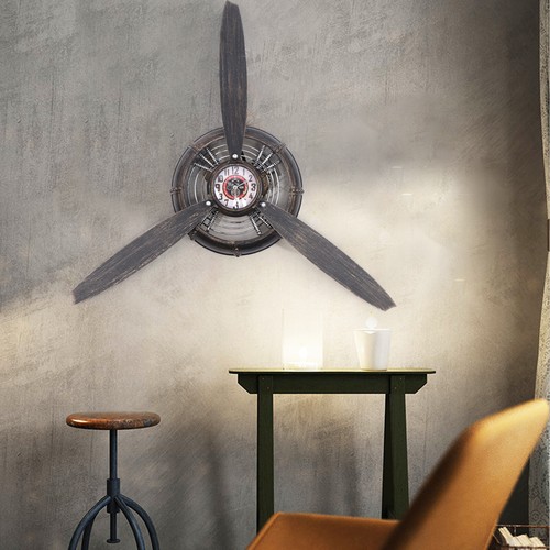 Iron Metal Airplane Propeller Aviation Clock Art Wall Clock Decor Antique - Picture 2 of 12