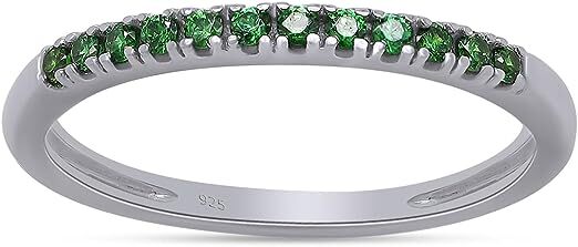 Stackable Sterling Silver Emerald Simulated Anniversary Wedding Band Ring-image