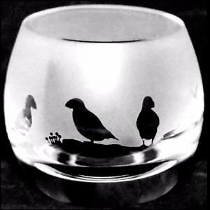 Animo Glass Tealight Small Etched Crystal Animal Glass Candle Holder Puffin