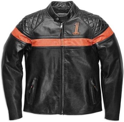 Men's 2XL Harley-Davidson Black Victory Sweep Vintage Motorcycle Leather Jacket