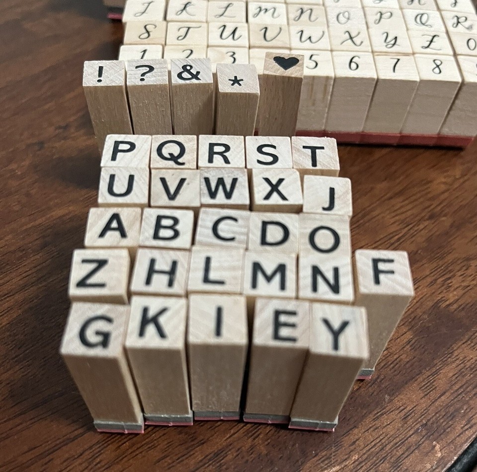 Alphabet Wood Mounted Rubber Stamps Sets & numbers, and extra stamps
