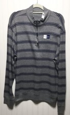 New CHAPS Mens Large 1/4 Zip Striped Reversible Pullover Sweater Steel Heat