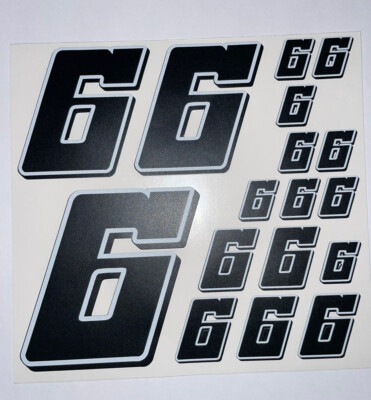 Matte Black-w/White Outline Black Shadow #6's  Racing Numbers   1/10-1/12 L3