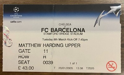 2005 Chelsea vs Barcelona UCL Ticket Ronaldinho Iconic Goal 