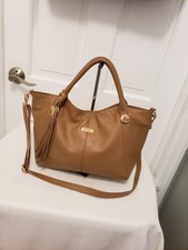 Ec Onna Ehrlich Stacy Caramel In Color Pebble Grain Satchel W/ Crossbody Strap
