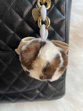 Brown Pom Pom Bag Charm Keychain Key Ring Car Charm Gold Tan