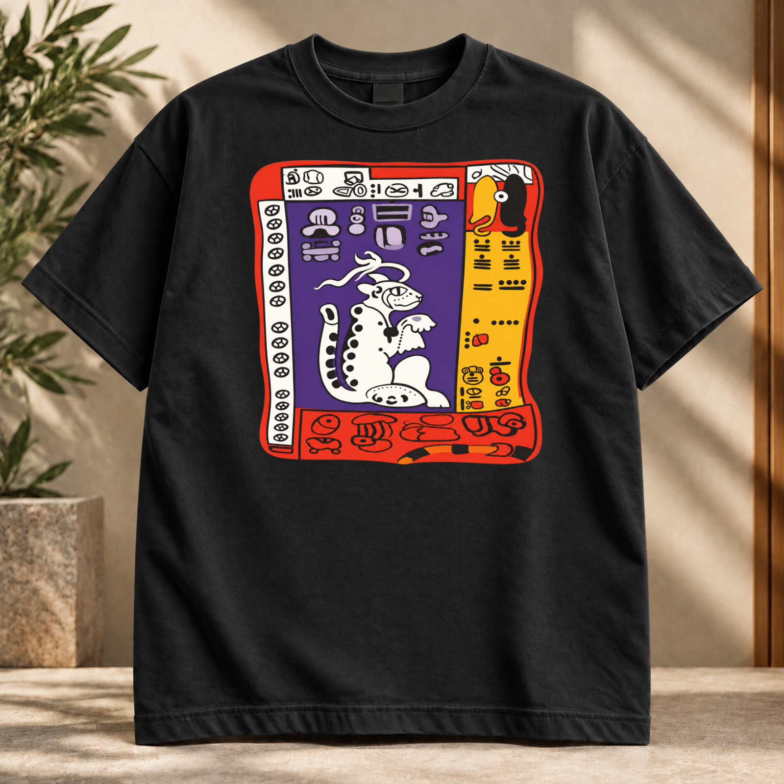 Vintage Ancient Egyptian Hieroglyphic Cat Premium Unisex T-Shirt DTG Print Black - second product detail image