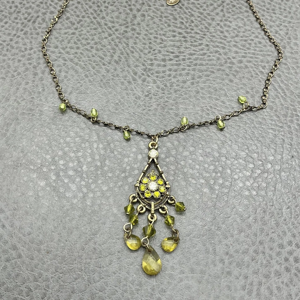 2028 Ожерелье женщин зеленый бисер люстра подвеска старинный золотой тон регулируемый - Изображение 4 из 4