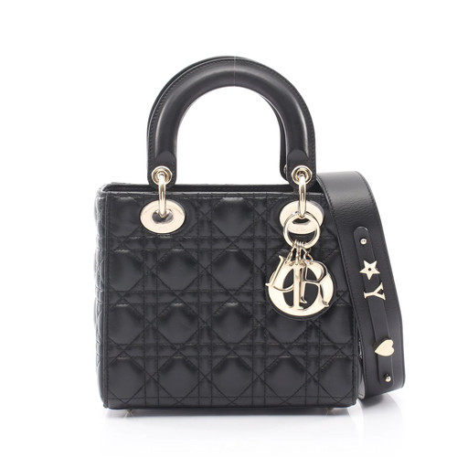 Christian Dior LADY DIOR MY ABCDIOR 2WAY Handbag Black Leather #RCB11265