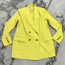 Cabi Neon Yellow Linen Blend Double Breasted Blazer Jacket Women  s Sz Medium