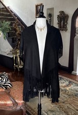 Faux Suede Fringe Vest By Look Open Front Western Boho One Size 35  Long
