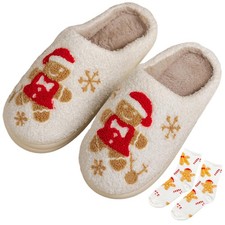 FOCUSIN Christmas Reindeer Slippers House Shoes for Women Fluffy Soft Cozy...