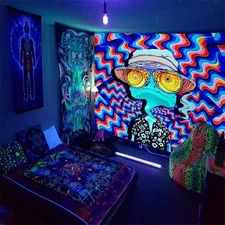 Blacklight Frog Tapestry, Hippie Alien 30L x 40W, 