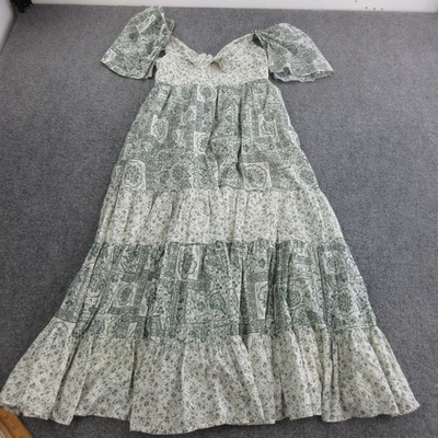 Abercrombie & Fitch Dress Womens LP Green Patchwork Off Shoulder Smocked Maxi