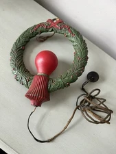 Antique Care Iron Hubley ? Christmas Wreath Lamp Light 