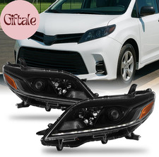 - Fits 2011-2020 Toyota Sienna Projector Black Headlights Pair Driver+passenger