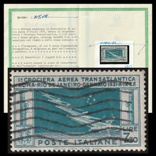 Regno 1930 Posta Aerea Crociera Transatlantica Balbo L 7,70 Certificato Bolaffi