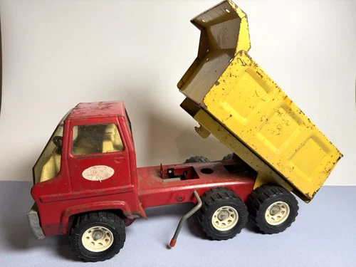 Large Vintage Tonka Dump Truck Red & Yellow Pressed Steel Tinplate 1960s / 70s